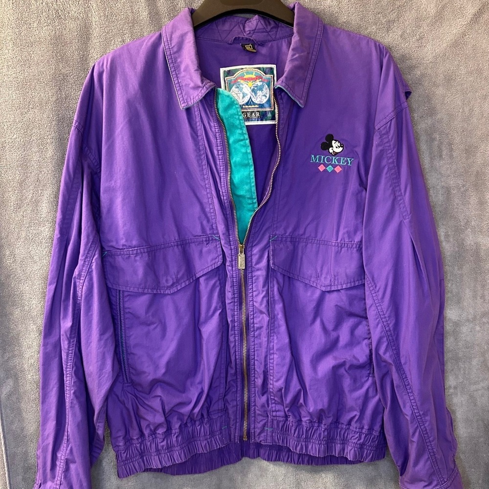 Vintage 90s Disney Mickey Mouse Men's XL Gear For Sports Jacket Purple Full Zip